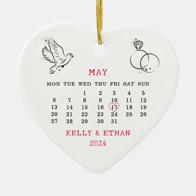 Hochzeitstag 2024 Verheiratet Keramik Ornament (Vorne)