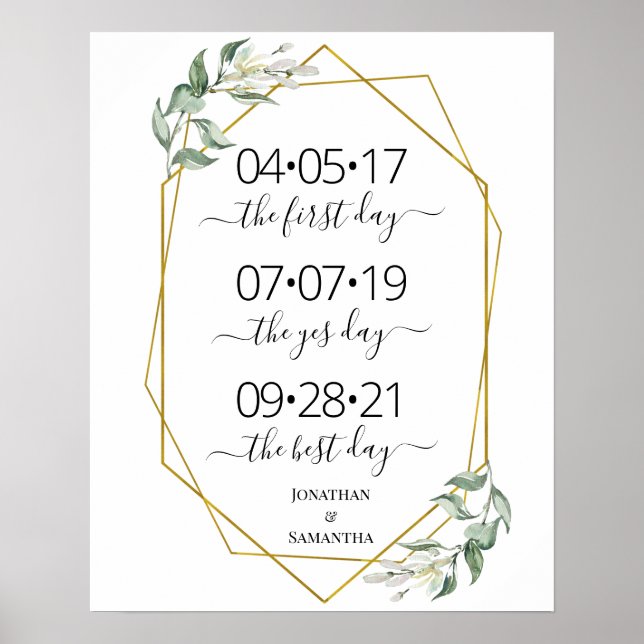 Hochzeitstag am schönsten Tag Grün goldenes Zeiche Poster (Vorne)