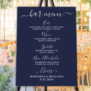 Hochzeitstag Bar Personalisiertes Navy Blue Drink  Poster