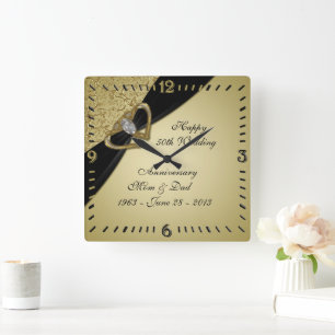 Hochzeitstag des Goldschwarz-50. Quadratische Wanduhr