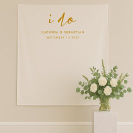 Hochzeitstag Elegantes Gold und weißes Foto Hinter Wandteppich