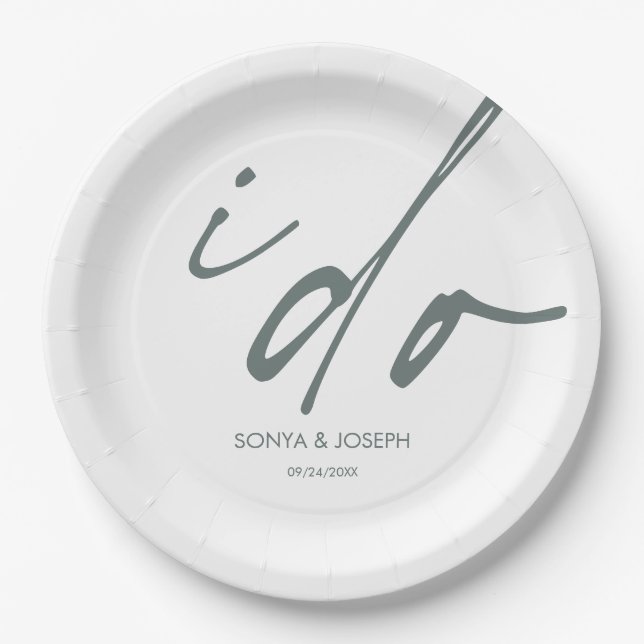 Hochzeitstag Elegantes Skript I Do Pappteller (Vorderseite)