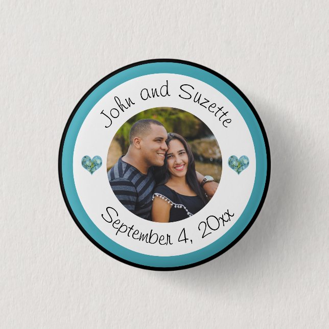 Hochzeitstag Foto Couple Hydrangea Herz Button (Vorderseite)