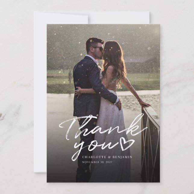 Hochzeitstag Foto Hand geschrieben Danke Mitteilungskarte (Vorderseite)