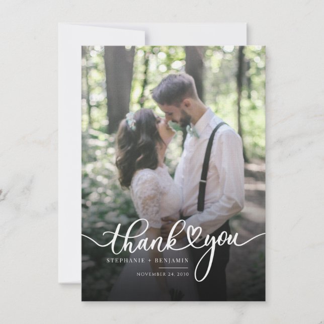Hochzeitstag Foto Handschrift Vielen Dank Mitteilungskarte (Vorderseite)
