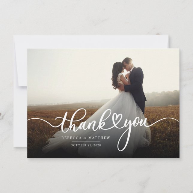 Hochzeitstag Foto Handschrift Vielen Dank Mitteilungskarte (Vorderseite)