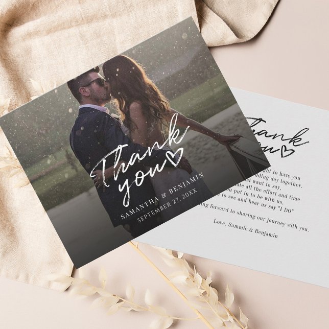Hochzeitstag Foto Handschrift Vielen Dank Mitteilungskarte (Wedding Photo Script Modern Thank You Card)