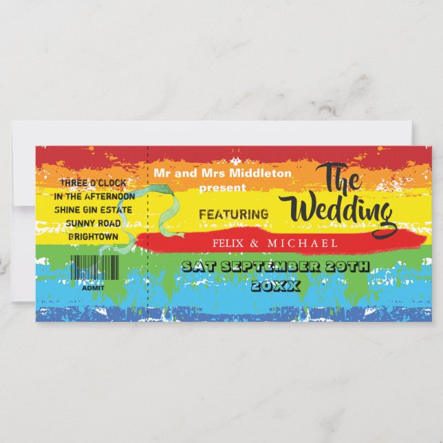Hochzeitstag Gay Pride Rainbow Festival Einladung (Vorderseite)