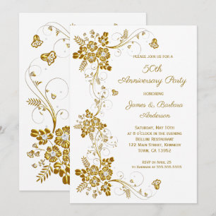 Hochzeitstag Gold Diamant floral weiß Einladung