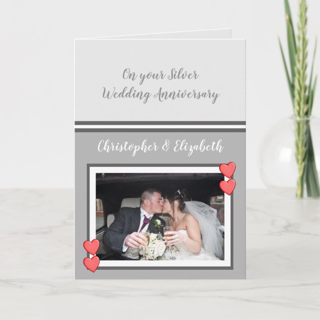 Hochzeitstag Grau Silber 25 Jahre Foto Karte (Vorderseite)