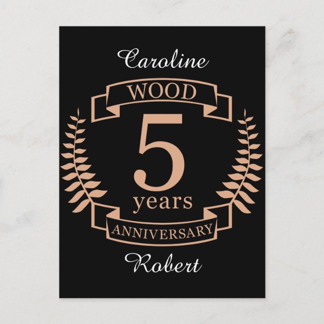 Hochzeitstag Holz 5 Jahre Postkarte (Vorderseite)