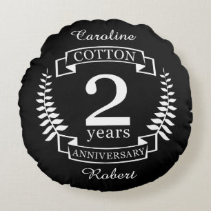 Hochzeitstag mit Baumwolle 2 Jahre verheiratet Rundes Kissen
