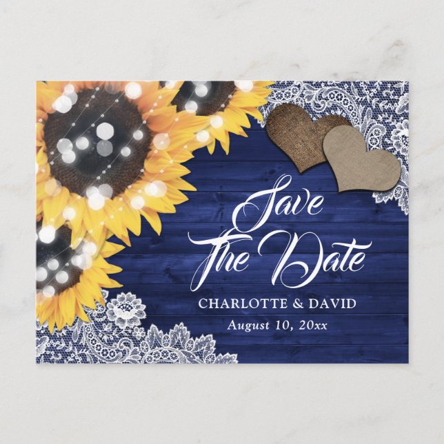 Hochzeitstag mit blauen Blütenblumen Ankündigungspostkarte (Vorderseite)