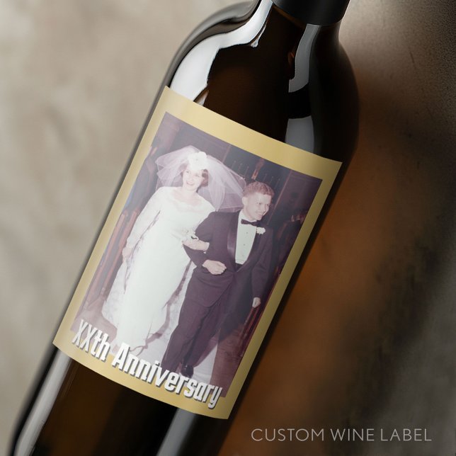 Hochzeitstag mit Foto und Grenze Weinetikett (Custom Wedding Anniversary Wine Label)