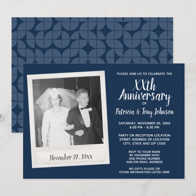 Hochzeitstag mit Vintagem Foto - Marine Einladung (Vorne/Hinten)