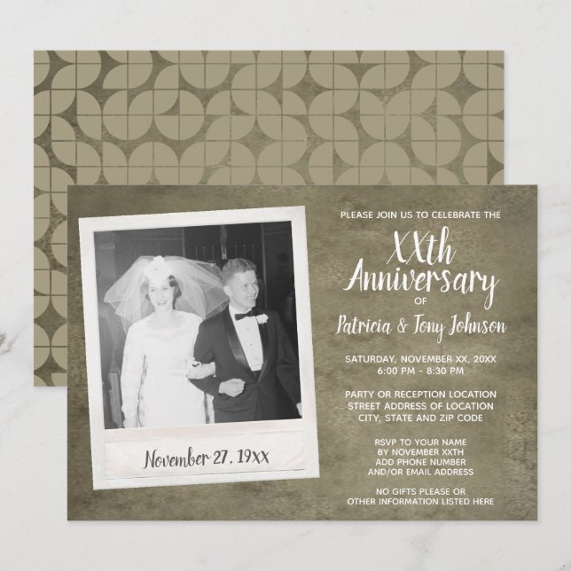 Hochzeitstag mit Vintagem Foto - Pergament Einladung (Vorne/Hinten)