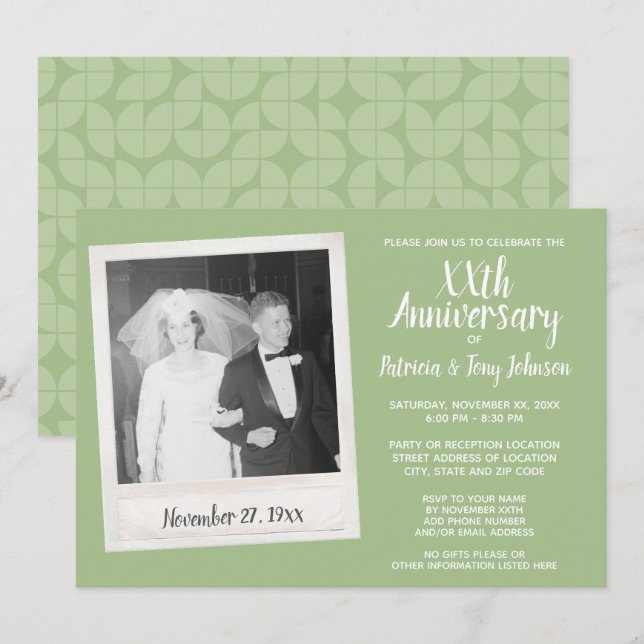 Hochzeitstag mit Vintagem Foto - Salbei Einladung (Vorne/Hinten)