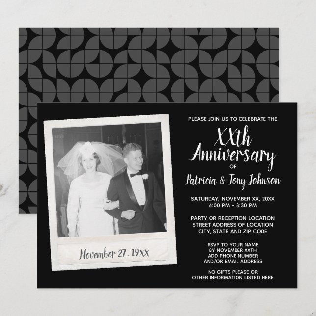Hochzeitstag mit Vintagem Foto - schwarz Einladung (Vorne/Hinten)