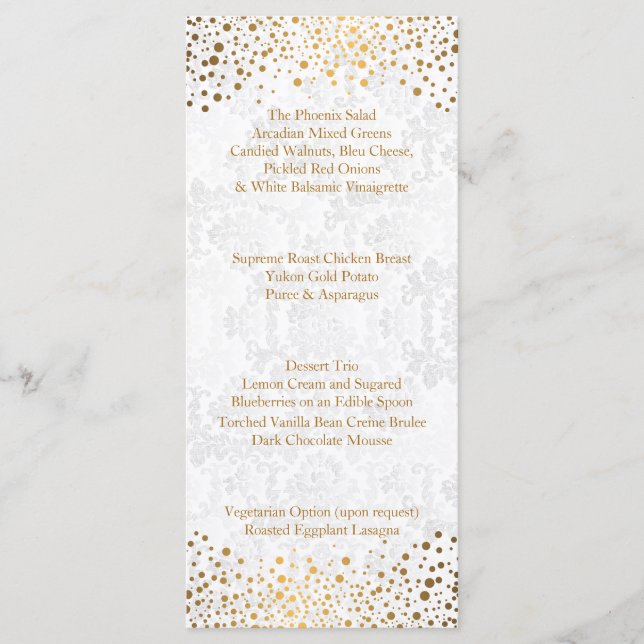 Hochzeitstag-modische Goldpunkte - Menü Menükarte (Vorderseite)