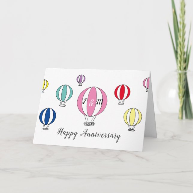 Hochzeitstag Regenbogenballons Karte (Vorderseite)