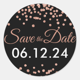 Hochzeitstag Rett Rose Gold Glitzer Confetti Black Runder Aufkleber