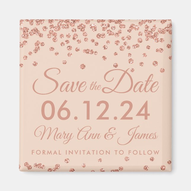 Hochzeitstag Rett Rose Gold Glitzer Confetti Blush Magnet (Vorne)