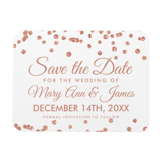 Hochzeitstag Rett Rose Gold Glitzer Confetti Weiß Magnet (Horizontal)