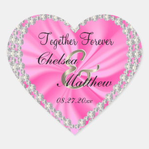 Hochzeitstag Rosa Satin   Personalisieren Herz-Aufkleber