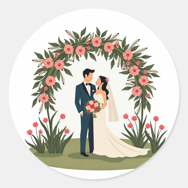 Hochzeitstag Runder Aufkleber (Vorderseite)