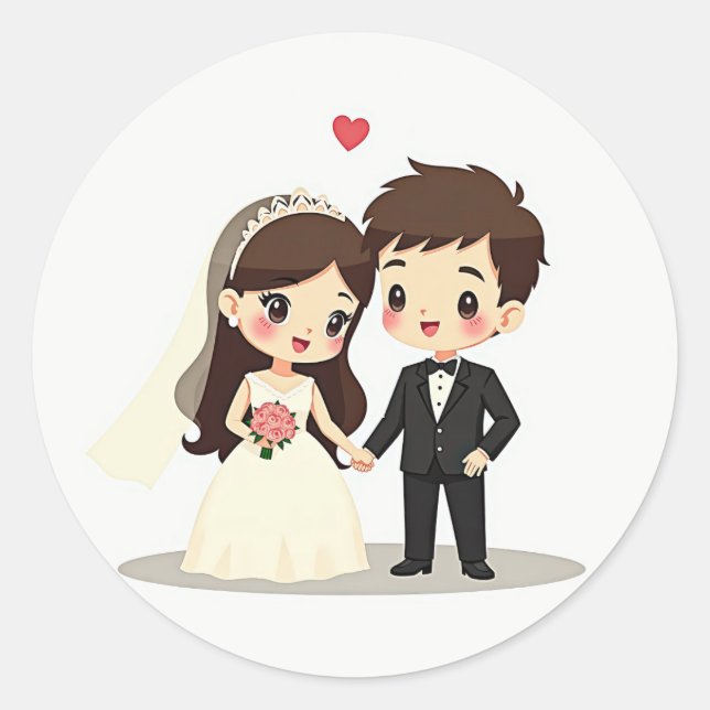 Hochzeitstag Runder Aufkleber (Vorderseite)