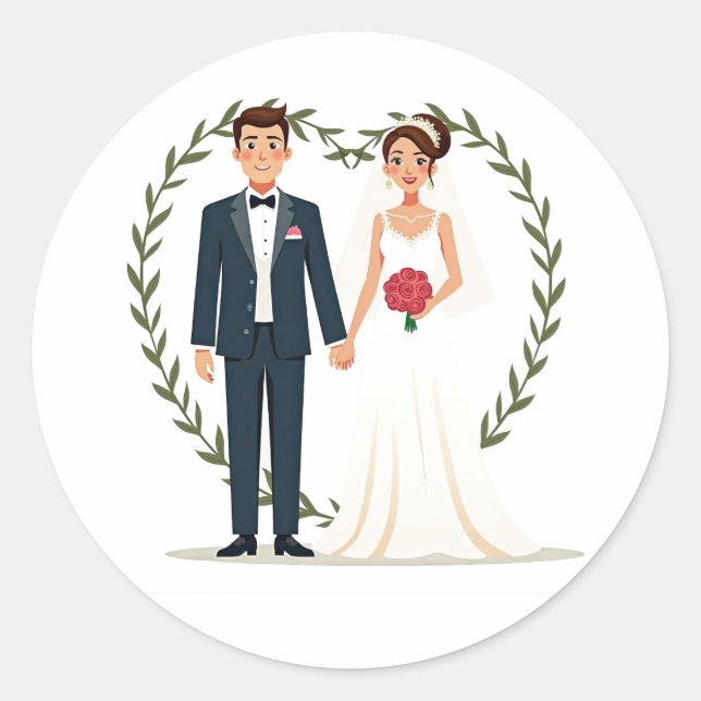 Hochzeitstag Runder Aufkleber (Vorderseite)