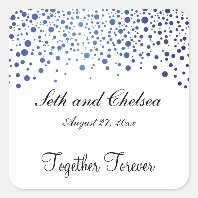 Hochzeitstag Sapphire Blue Dots | Personalisieren Quadratischer Aufkleber (Vorderseite)