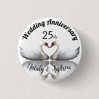Hochzeitstag Schwanenpaar weiß Button