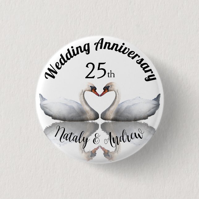 Hochzeitstag Schwanenpaar weiß Button (Vorderseite)