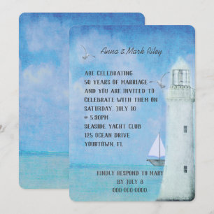 Hochzeitstag-Segelboot und Ozean-Leuchtturm Einladung