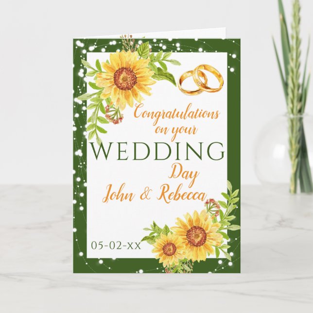 Hochzeitstag Sonnenblume Grün Herzlichen Glückwuns Karte (Vorderseite)