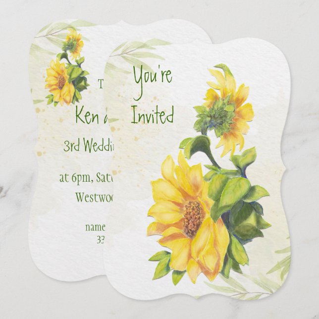 Hochzeitstag Sonnenblumen Gartengarten Blume Einladung (Vorne/Hinten)