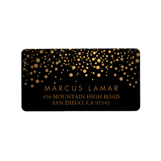 Hochzeitstag Trendy Gold Punkte auf schwarz Adressaufkleber (Vorne)