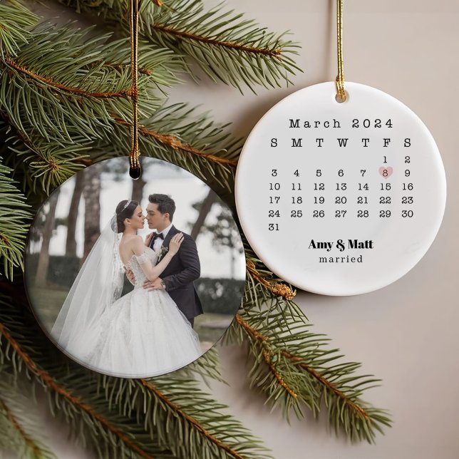 Hochzeitstag und Hochzeitstag Foto zurück Ornament (Von Creator hochgeladen)