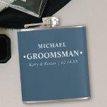 Hochzeitstag und Namen Personalisierter Trauzeuge  Flachmann<br><div class="desc">Personalisierte Hip Flasken sind großartige Hochzeitsgeweih-Geschenke für das Party des Bräutigams. Dieses minimalistische Typografie-Design ist in einer modernen, kühnen Typografie geschrieben und kann für jeden Trauzeugen individuell angepasst werden. Die Namensvorlage ist Set für Sie bereit, um den Namen des Trauzeugen, der Braut und des Bräutigams und das Hochzeitstermin hinzuzufügen. Dieses...</div>