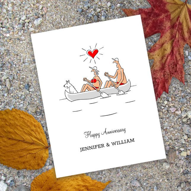 Hochzeitstag Verheiratete Couple Heart Canoe Postkarte (Von Creator hochgeladen)