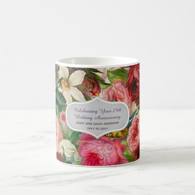 Hochzeitstag - Vintage Rose Blumengewohnheit Kaffeetasse (Mittel)