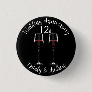 Hochzeitstag Weingläser Schwarz Button