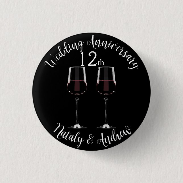 Hochzeitstag Weingläser Schwarz Button (Vorderseite)