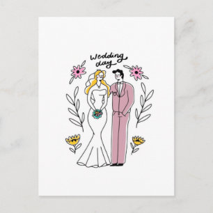 "Hochzeitstag" Whimsische Paarbeillustration Postkarte