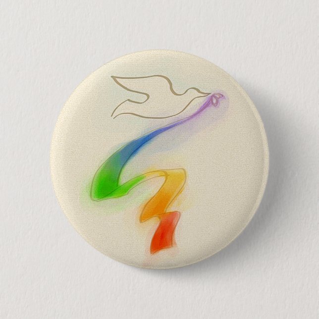 Hochzeitstaube mit Rainbow Ribbon Button (Vorderseite)