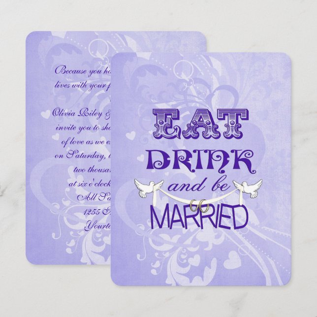 Hochzeitstauben auf lila einladung (Vorne/Hinten)