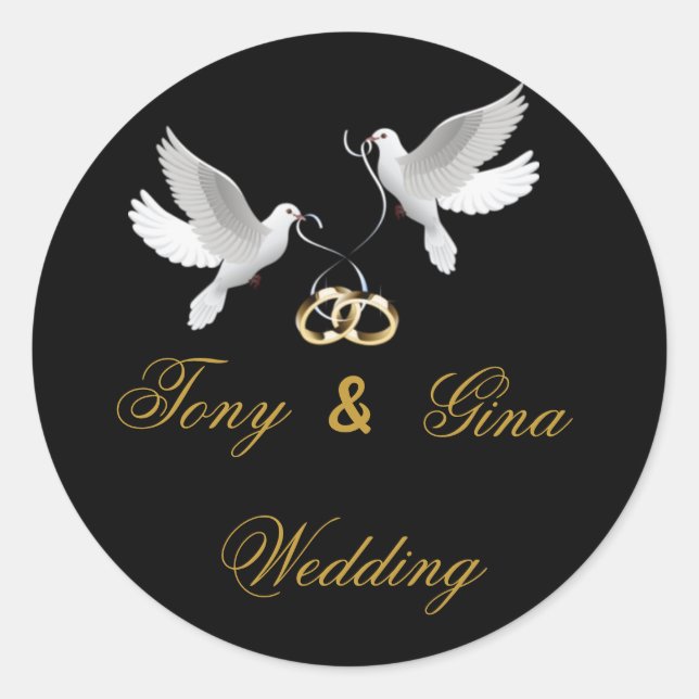 Hochzeitstauben Custom Wedding Black Round Sticker (Vorderseite)