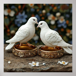 Hochzeitstauben Elegante Naturkunst 🕊️🌸💍✨ Poster