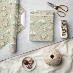 Hochzeitstauben mit Rosen und Bändern Geschenkpapier